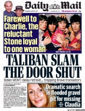 Daily Mail (UK) Newspaper Front Page for 25 August 2021