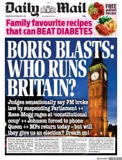 Daily Mail (UK) Newspaper Front Page for 25 September 2019