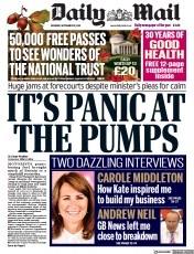 Daily Mail (UK) Newspaper Front Page for 25 September 2021