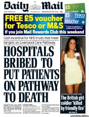 Daily Mail Newspaper Front Page (UK) for 26 October 2012