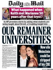Daily Mail (UK) Newspaper Front Page for 26 October 2017