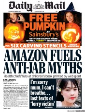 Daily Mail (UK) Newspaper Front Page for 26 October 2019