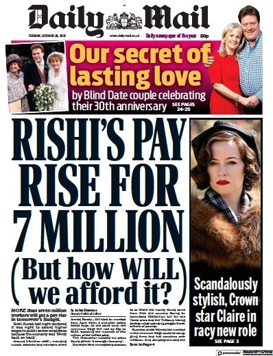 Daily Mail Newspaper Front Page (UK) for 26 October 2021