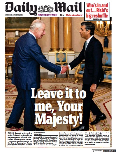 Daily Mail Newspaper Front Page (UK) for 26 October 2022