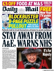 Daily Mail (UK) Newspaper Front Page for 26 December 2015
