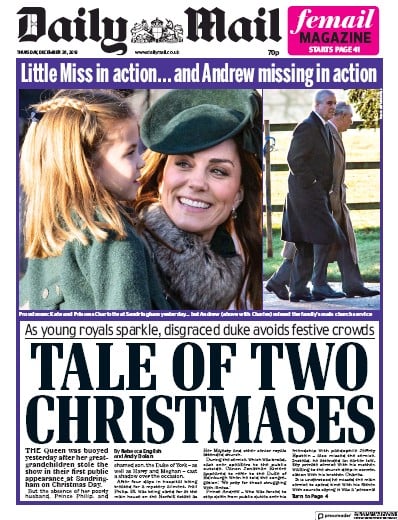 Daily Mail Newspaper Front Page (UK) for 26 December 2019