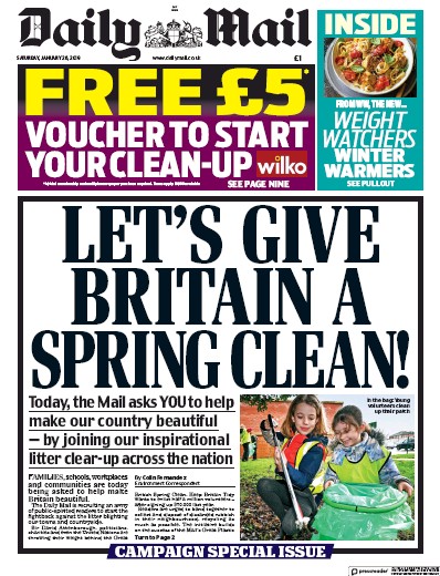 Daily Mail Newspaper Front Page (UK) for 26 January 2019