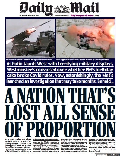 Daily Mail Newspaper Front Page (UK) for 26 January 2022