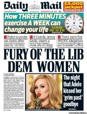 Daily Mail (UK) Newspaper Front Page for 26 February 2013