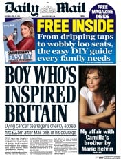 Daily Mail Newspaper Front Page (UK) for 26 April 2014