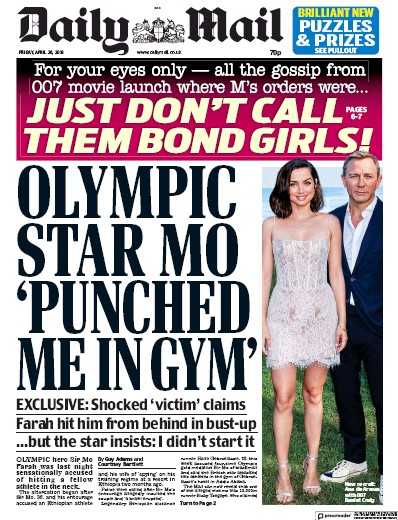 Daily Mail Newspaper Front Page (UK) for 26 April 2019