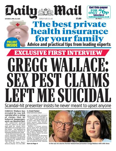 Daily Mail Newspaper Front Page (UK) for 26 April 2025