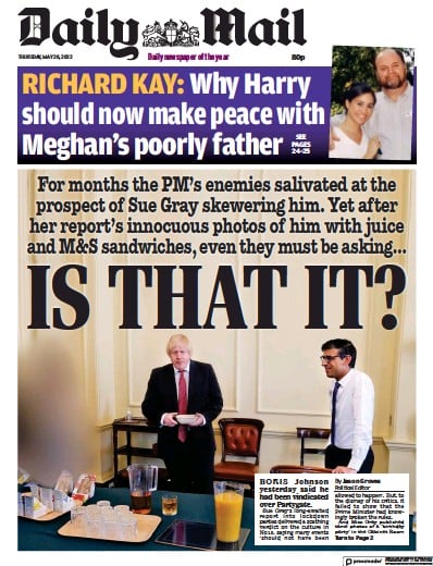 Daily Mail Newspaper Front Page (UK) for 26 May 2022