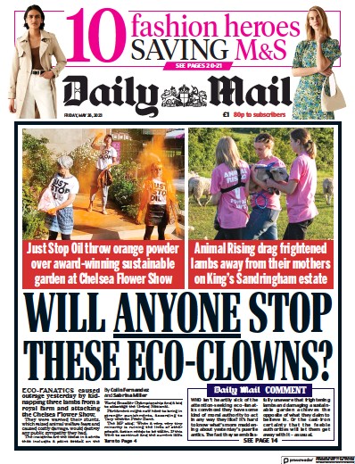 Daily Mail Newspaper Front Page (UK) for 26 May 2023