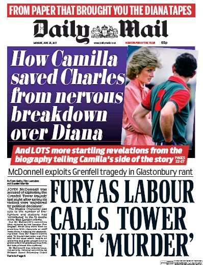 Daily Mail Newspaper Front Page (UK) for 26 June 2017