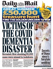 Daily Mail (UK) Newspaper Front Page for 26 July 2021