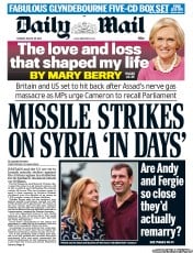 Daily Mail (UK) Newspaper Front Page for 26 August 2013