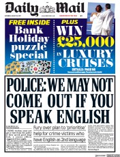 Daily Mail (UK) Newspaper Front Page for 26 August 2017