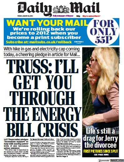 Daily Mail (UK) Front Page for 26 August 2022 | Paperboy Online Newspapers