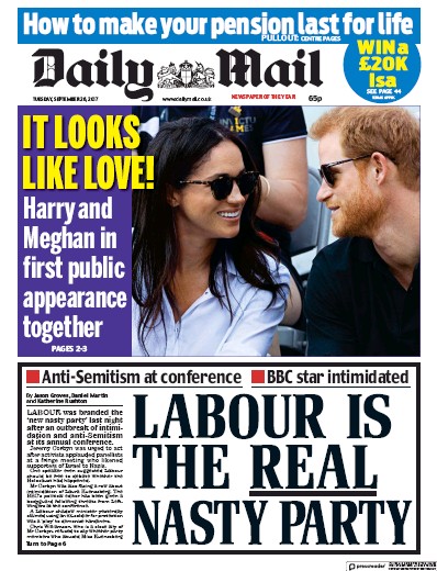 Daily Mail Newspaper Front Page (UK) for 26 September 2017