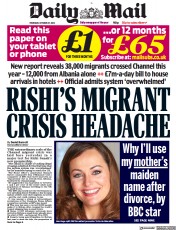Daily Mail (UK) Newspaper Front Page for 27 October 2022
