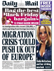 Daily Mail (UK) Newspaper Front Page for 27 November 2015