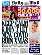Daily Mail (UK) Newspaper Front Page for 27 November 2021