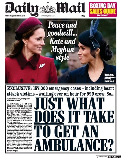 Daily Mail Newspaper Front Page (UK) for 27 December 2018