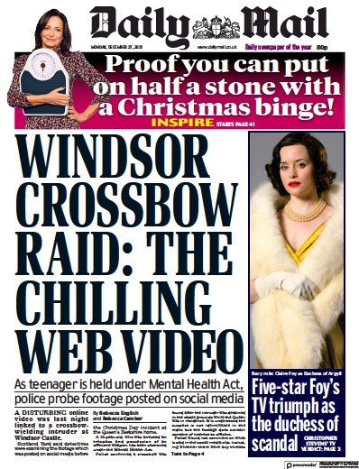 Daily Mail Newspaper Front Page (UK) for 27 December 2021