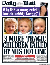 Daily Mail (UK) Newspaper Front Page for 27 January 2016