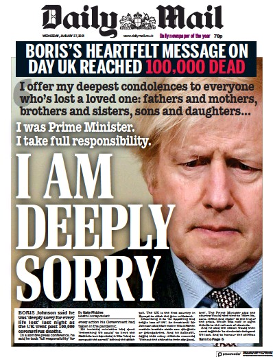 Daily Mail Newspaper Front Page (UK) for 27 January 2021
