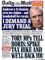 Daily Mail (UK) Newspaper Front Page for 27 January 2022