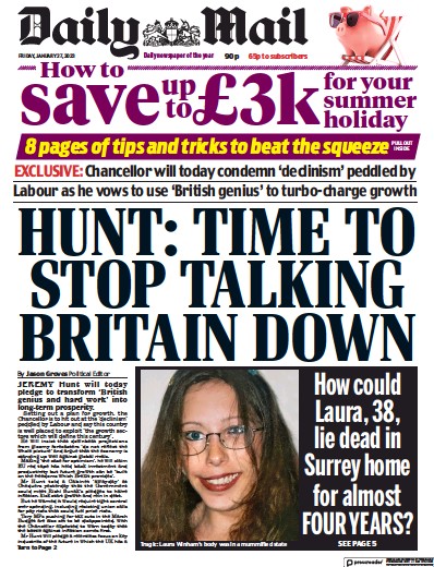 Daily Mail Newspaper Front Page (UK) for 27 January 2023