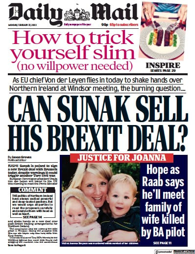 Daily Mail Newspaper Front Page (UK) for 27 February 2023