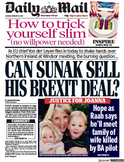 Daily Mail Newspaper Front Page (UK) for 27 February 2023