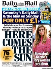 Daily Mail (UK) Newspaper Front Page for 27 March 2021