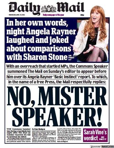 Daily Mail Newspaper Front Page (UK) for 27 April 2022