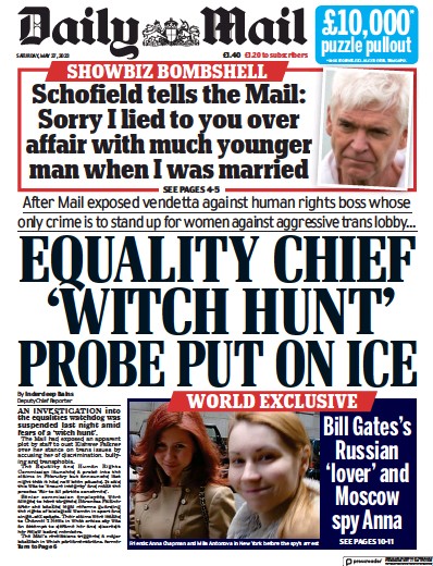 Daily Mail Newspaper Front Page (UK) for 27 May 2023