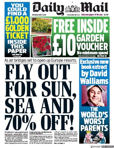 Daily Mail Newspaper Front Page (UK) for 27 June 2020
