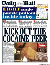 Daily Mail Newspaper Front Page (UK) for 27 July 2015