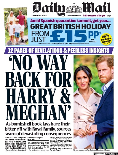 Daily Mail Newspaper Front Page (UK) for 27 July 2020