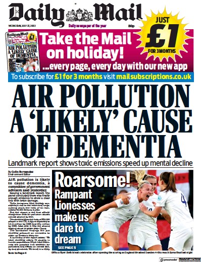 Daily Mail Newspaper Front Page (UK) for 27 July 2022