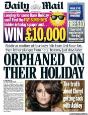 Daily Mail (UK) Newspaper Front Page for 27 August 2011