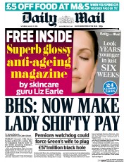 Daily Mail (UK) Newspaper Front Page for 27 August 2016