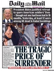 Daily Mail (UK) Newspaper Front Page for 27 August 2021