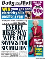 Daily Mail (UK) Newspaper Front Page for 27 August 2022