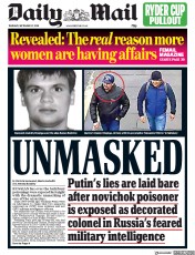 Daily Mail (UK) Newspaper Front Page for 27 September 2018