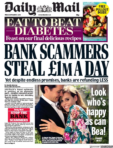 Daily Mail Newspaper Front Page (UK) for 27 September 2019