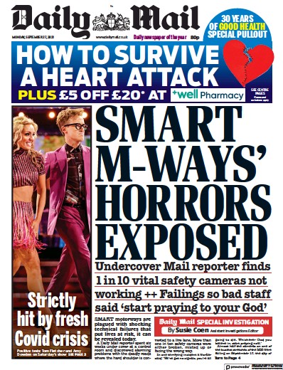 Daily Mail Newspaper Front Page (UK) for 27 September 2021