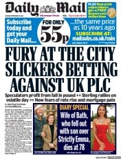 Daily Mail front page for 27 September 2022